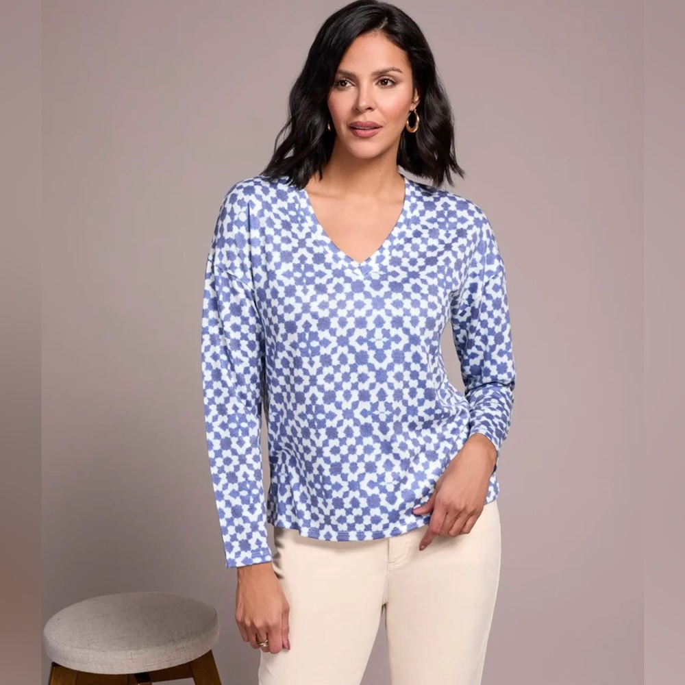 Blue and White Patterned Women's Top